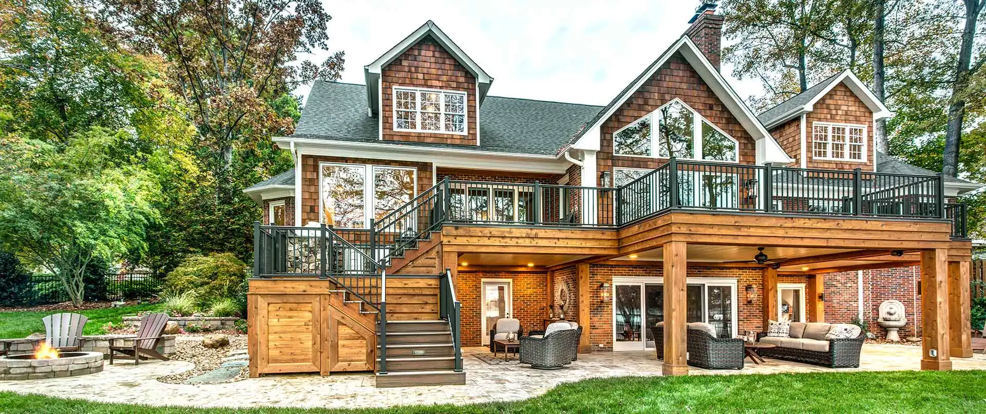 Spacious two-story house with large deck.